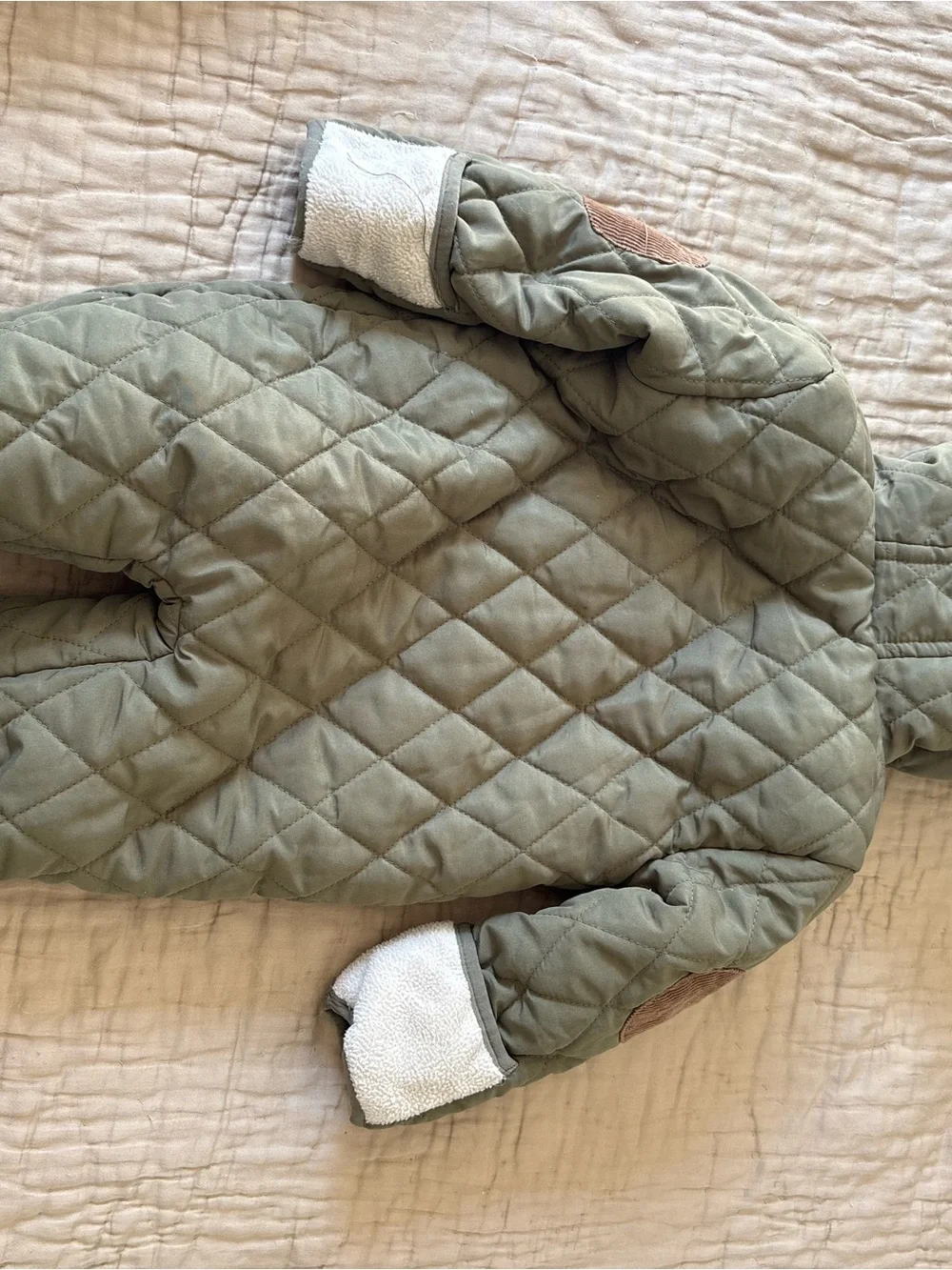 Quilted Hooded Baby One-Piece Snowsuit in Sage Green